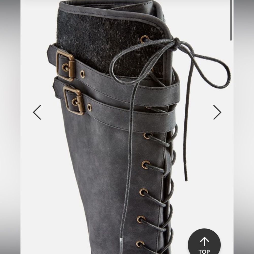 Just Fab Delphina Dark Grey Black Zip Up Round Toe Buckle Boots Size 9 - Picture 3 of 9